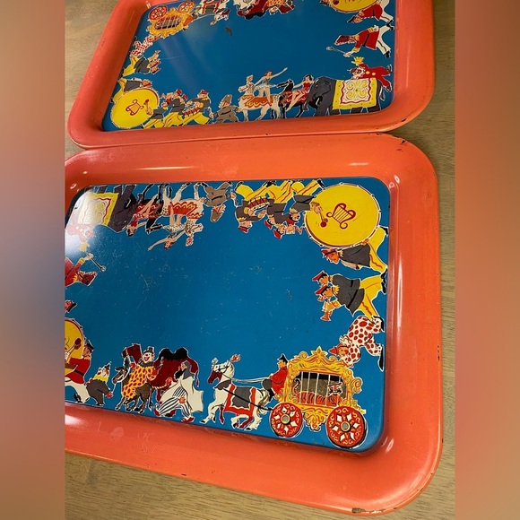 Vintage Circus Carnival Metal Tin Trays‎ / Clowns Three Trays Original. - Picture 10 of 16